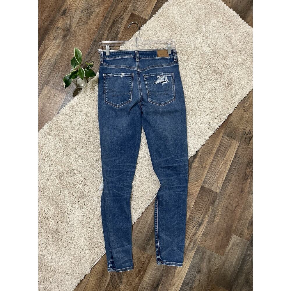 American Eagle Size 4 Medium Wash Distressed High-Rise Jegging Skinny Jeans - Picture 3 of 7